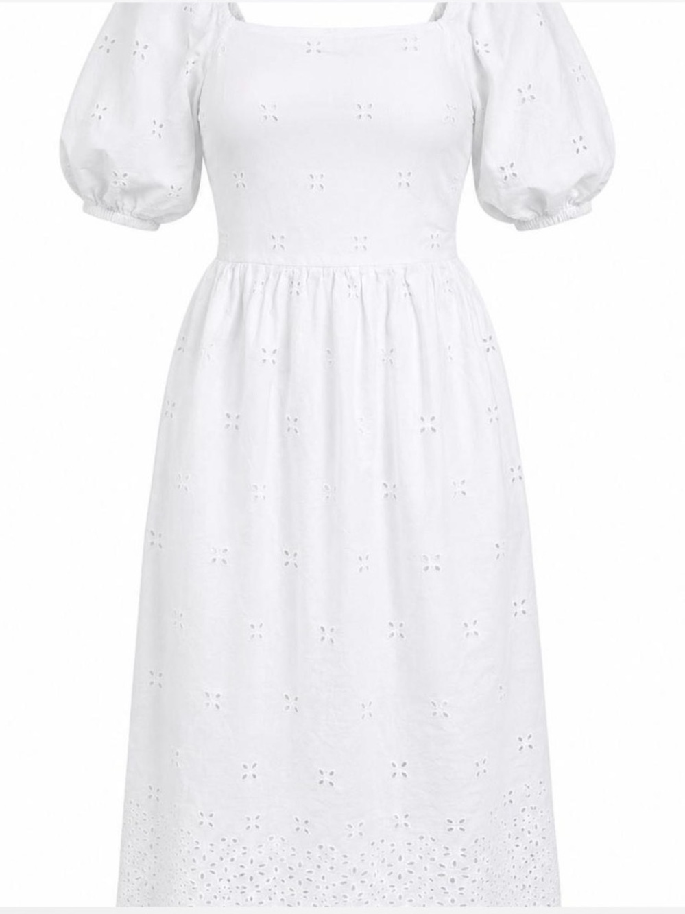 TIME AND TRU • SUMMER DRESSES
White Eyelet Midi Dress with Puff Sleeves